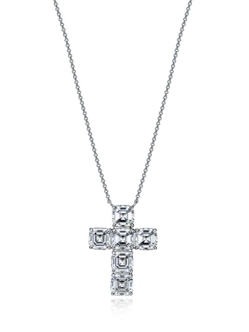 A&T Jewelry 925 Sterling Silver High Carbon Diamond White Cross Trend Necklace 0
