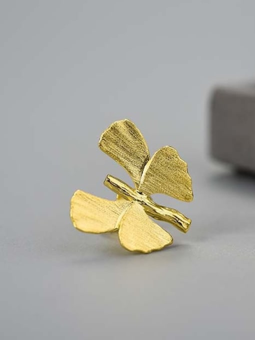 Gold lfja0112a 925 Sterling Silver Butterfly ginkgo handmade creative design Minimalist Stud Earring