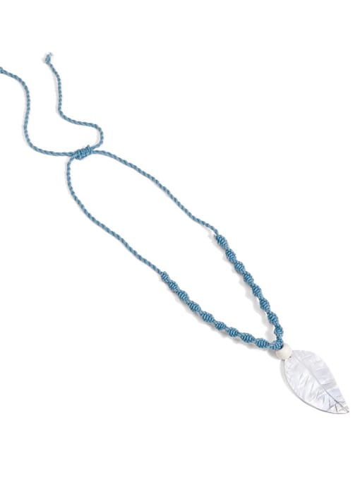 Azure n70246 Shell White Cotton Rope  Leaf  Hand-Woven   Long Strand Necklace