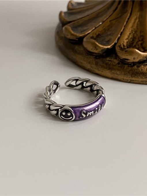 purple 925 Sterling Silver Enamel Letter Vintage Ring