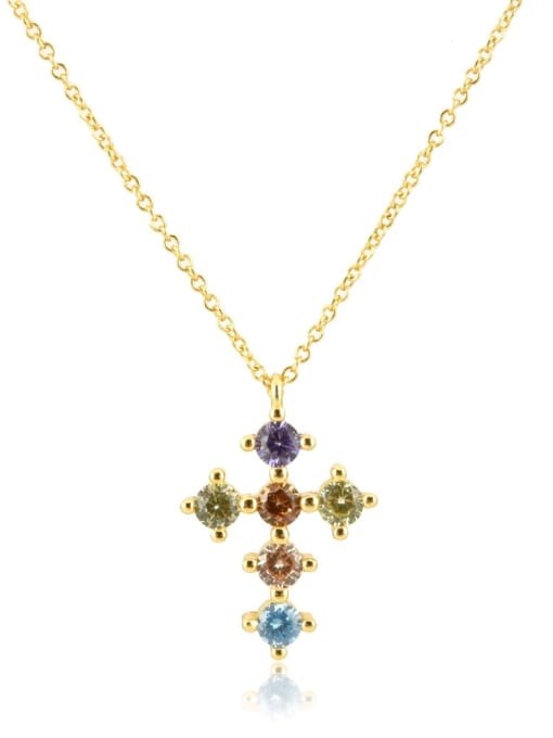 18k Golden Rainbow 925 Sterling Silver Cubic Zirconia Cross Minimalist Necklace