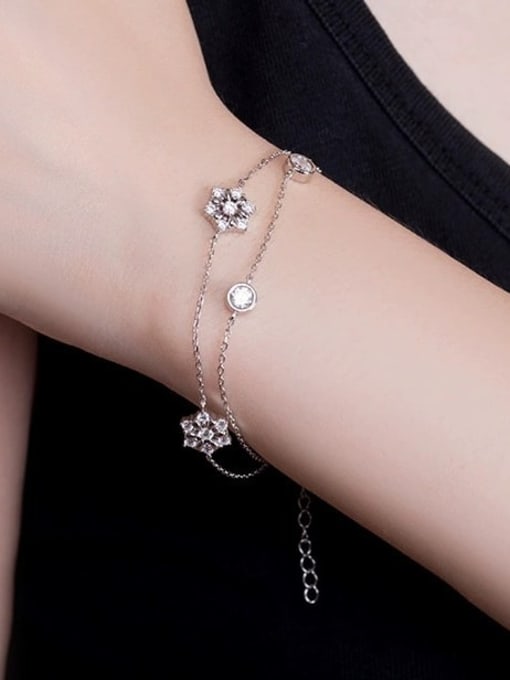 A&T Jewelry 925 Sterling Silver Cubic Zirconia Flower Luxury Strand Bracelet 1