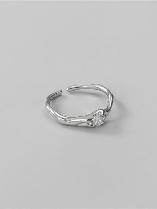 silver 925 Sterling Silver Rhinestone Irregular Minimalist Band Ring