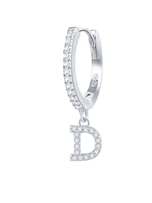 Platinum D 925 Sterling Silver Cubic Zirconia Letter Dainty Huggie Earring