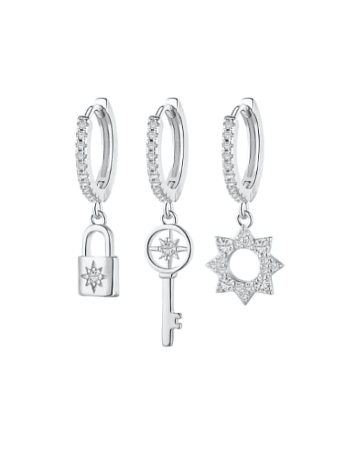 STL-Silver Jewelry 925 Sterling Silver Cubic Zirconia Key Minimalist Huggie Earring 1