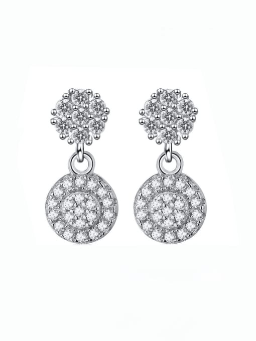 silvery 925 Sterling Silver Cubic Zirconia Geometric Luxury Cluster Earring