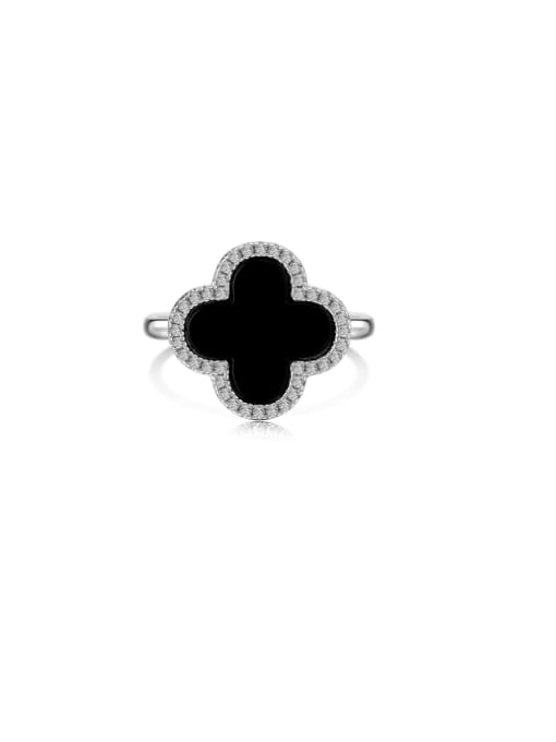 platinum+black DY121018 S W BH 925 Sterling Silver Shell Flower Minimalist Band Ring