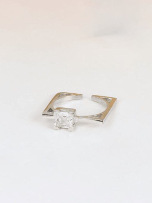 Platinum 925 Sterling Silver Rhinestone Geometric Minimalist Band Ring
