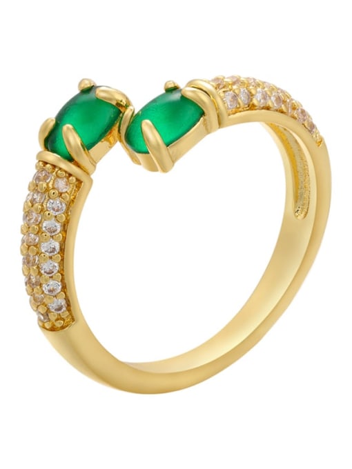 golden Brass Rhinestone Green Snake Dainty Band Ring