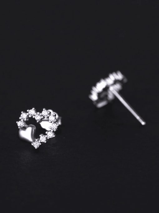 A pair of white gold 925 Sterling Silver Cubic Zirconia Heart Minimalist Stud Earring