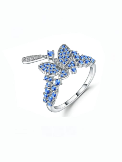 ZXI-SILVER JEWELRY 925 Sterling Silver Synthesis Nano Swiss Blue  Butterfly Artisan Band Ring