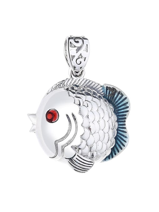 168PM  7.7g 925 Sterling Silver Cubic Zirconia Vintage Fish  Pendant