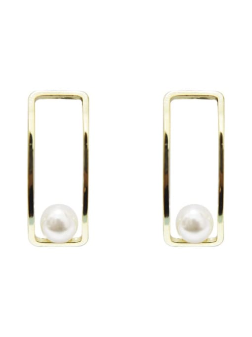 ZEMI 925 Sterling Silver Imitation Pearl Geometric Minimalist Stud Earring 0