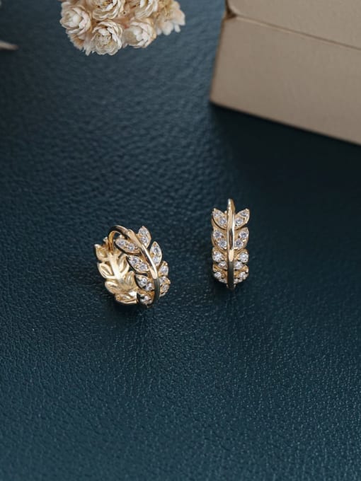 ZEMI 925 Sterling Silver Cubic Zirconia Leaf Minimalist Huggie Earring 0