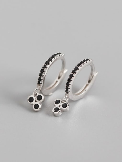 3#Platinum (Blackstone) 925 Sterling Silver Rhinestone White Geometric Trend Huggie Earring