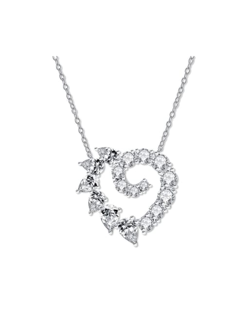 A&T Jewelry 925 Sterling Silver High Carbon Diamond White Heart Luxury Necklace 0