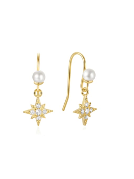 golden 925 Sterling Silver Cubic Zirconia Star Dainty Hook Earring