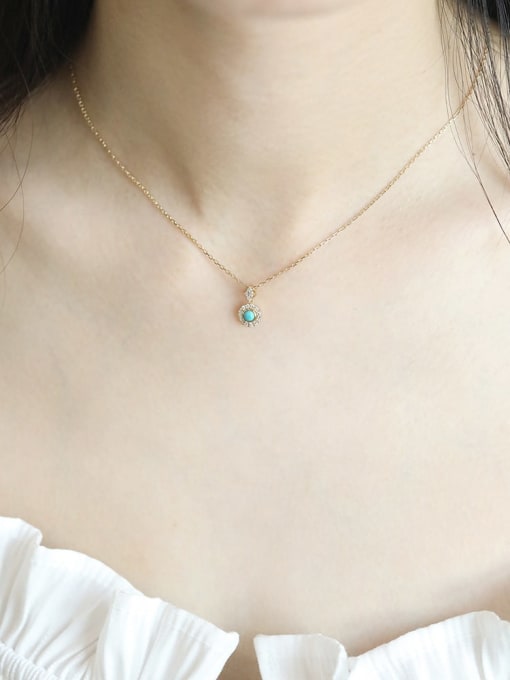 ZEMI 925 Sterling Silver Turquoise Geometric Dainty Necklace 1