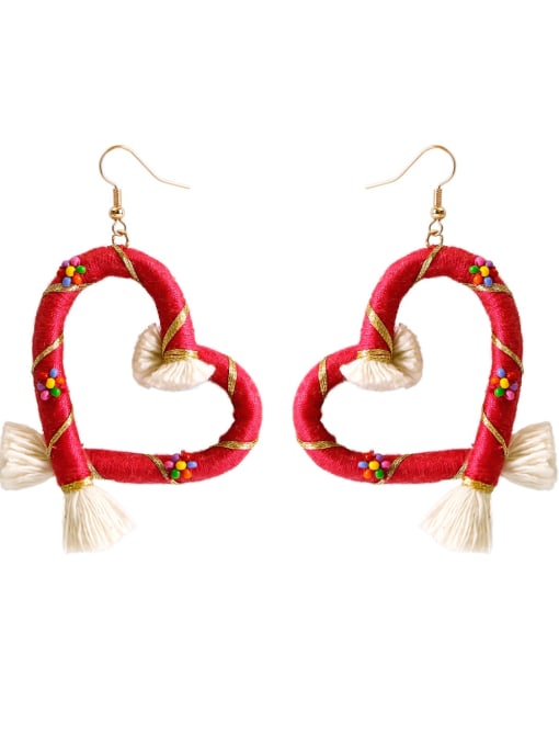 Red e68851 Zinc Alloy  Weave Heart Bohemia Chandelier Earring