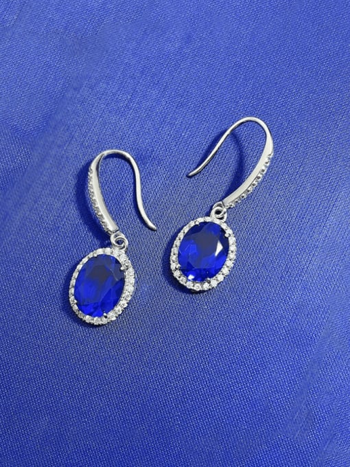 E240 Blue 925 Sterling Silver Natural Stone Geometric Luxury Hook Earring