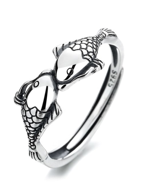 265jb about 2.2g 925 Sterling Silver Fish Vintage Band Ring