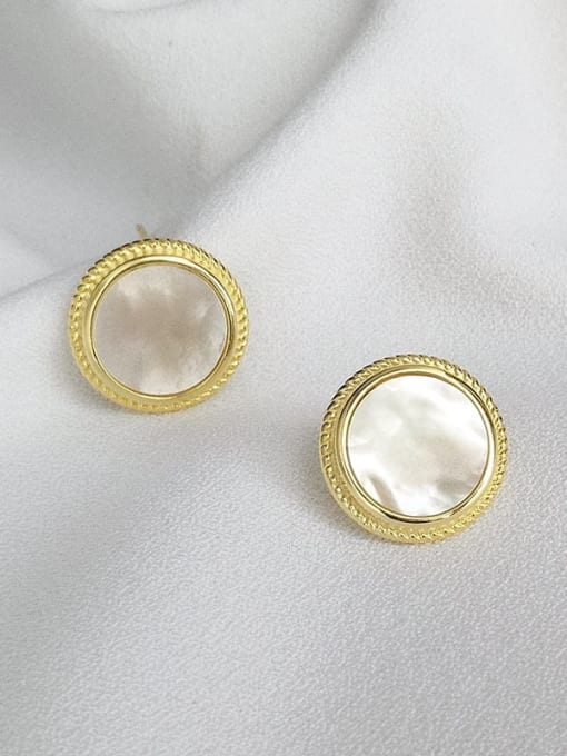 E1783 Gold 925 Sterling Silver Shell Round Minimalist Stud Earring