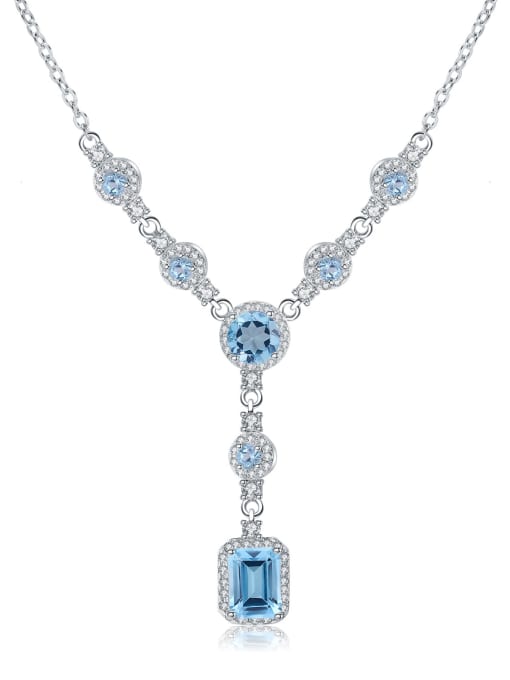 ZXI-SILVER JEWELRY 925 Sterling Silver Swiss Blue Topaz Geometric Luxury Necklace 0