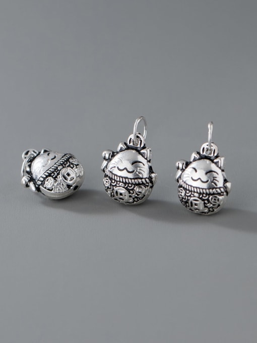 FAN S925 Silver Electroplating Matte Seed Lucky Cat Pendant 0