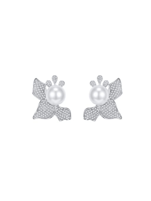M&J 925 Sterling Silver Imitation Pearl Flower Luxury Cluster Earring 0