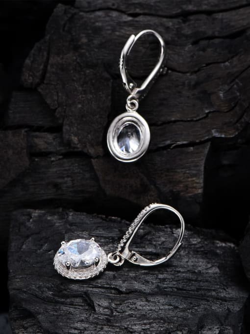 A&T Jewelry 925 Sterling Silver Cubic Zirconia Geometric Luxury Hook Earring 2