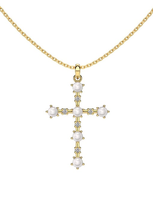 STL-Silver Jewelry 925 Sterling Silver Imitation Pearl Cross Minimalist Regligious Necklace