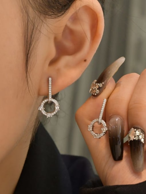A&T Jewelry 925 Sterling Silver Cubic Zirconia Geometric Dainty Drop Earring 1