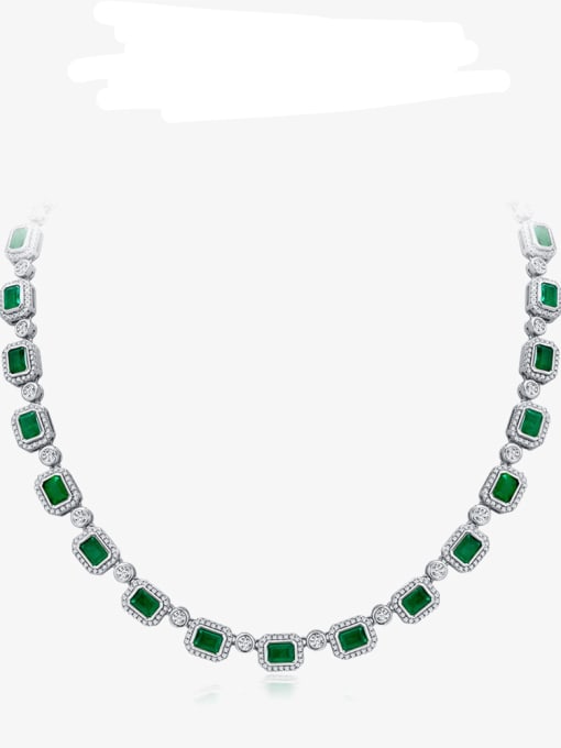 A&T Jewelry 925 Sterling Silver Emerald Green Geometric Necklace 0