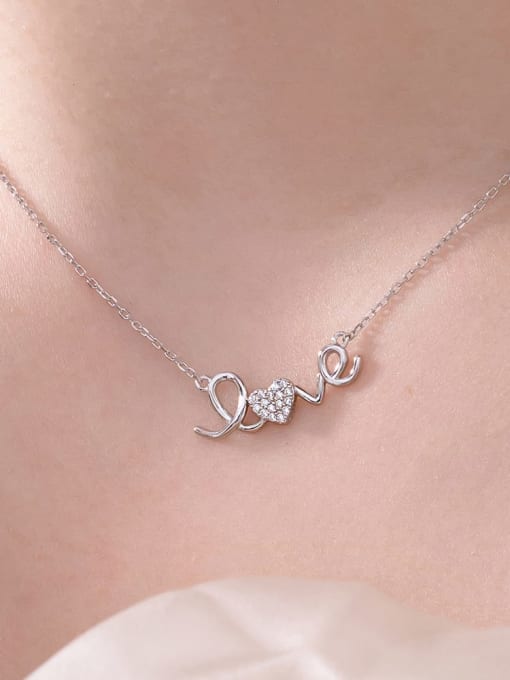 STL-Silver Jewelry 925 Sterling Silver Cubic Zirconia Letter Heart Dainty Necklace 2