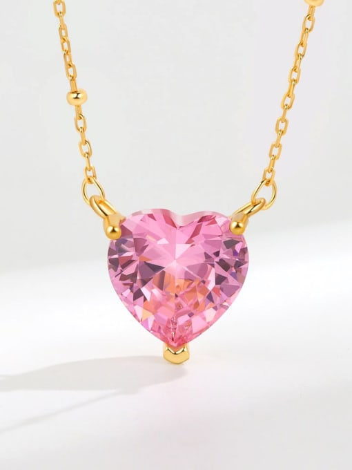 18K gold (pink diamond) 925 Sterling Silver Cubic Zirconia Heart Minimalist Necklace