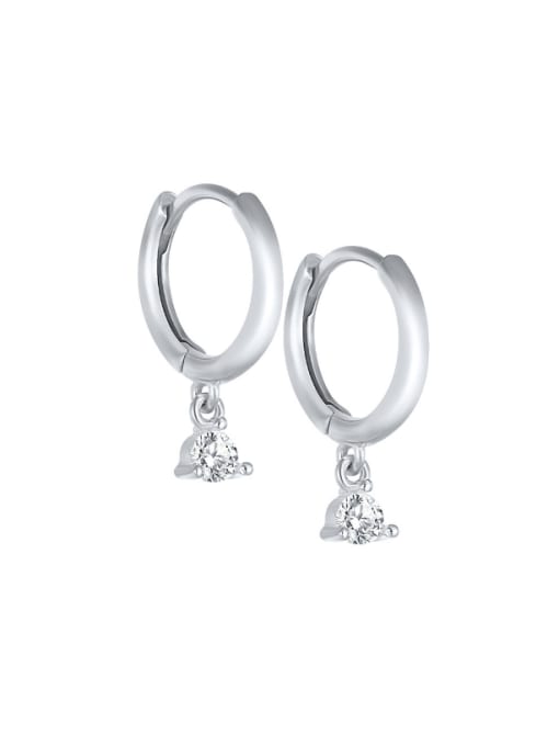 White gold + white 925 Sterling Silver Cubic Zirconia Geometric Minimalist Huggie Earring