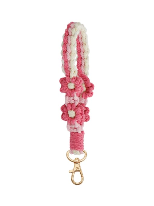 K68619 Rose Color Cotton thread Flower Keychain DIY Handwoven Wrist Strap Key Chain