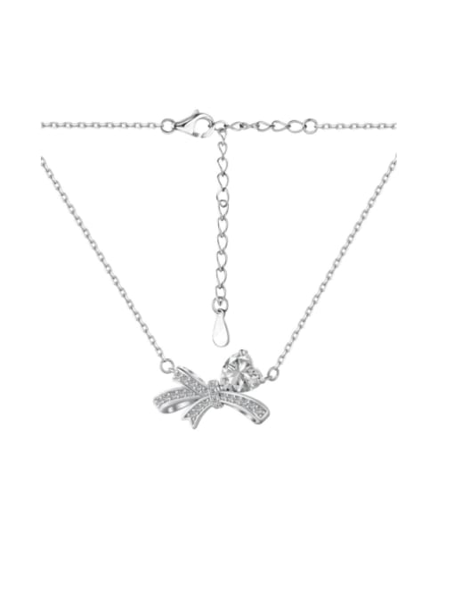 platinum+white DY190681 S W WH 925 Sterling Silver Cubic Zirconia Bowknot Dainty Necklace
