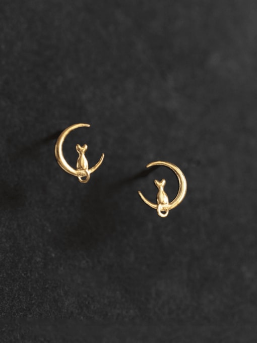 golden 925 Sterling Silver Moon Minimalist Stud Earring