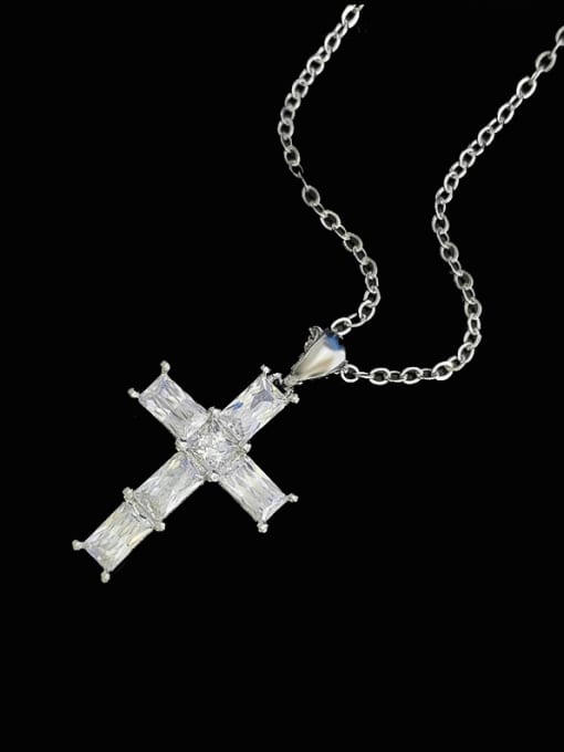 N228 Cross 925 Sterling Silver Cubic Zirconia Cross Dainty Regligious Necklace