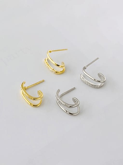 YUANFAN 925 Sterling Silver Cubic Zirconia Geometric Minimalist Stud Earring 0