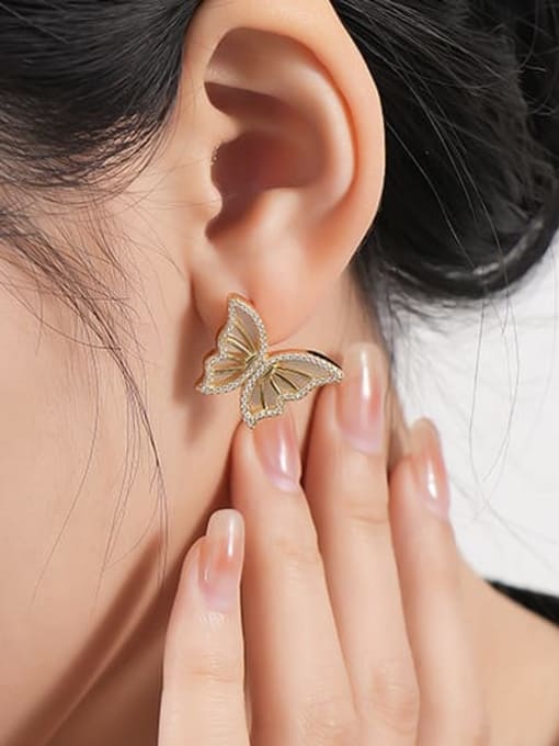 YUANFAN 925 Sterling Silver Shell Butterfly Dainty Stud Earring 1