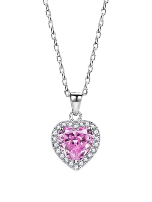 Pink 925 Sterling Silver Cubic Zirconia Heart Dainty Necklace