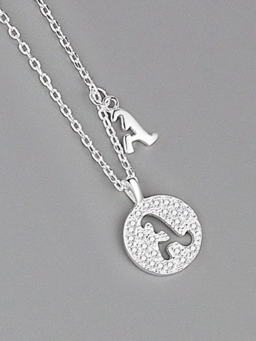 Silver (letter A) 925 Sterling Silver Cubic Zirconia Letter Minimalist Necklace