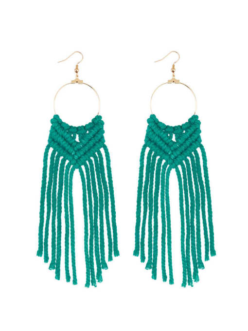 E68734 dark green Alloy cotton hand-woven tassel bohemian Hand-woven  drop earrings