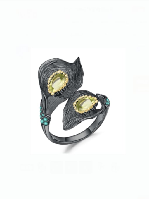 Natural olivine ring 925 Sterling Silver Natural Stone Irregular Artisan Band Ring