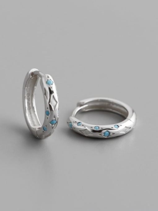 (Pine Stone) White Gold 925 Sterling Silver Cubic Zirconia Geometric Minimalist Huggie Earring