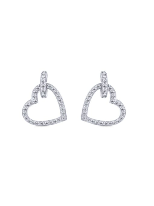 Platinum HV110024 925 Sterling Silver Cubic Zirconia Heart Minimalist Stud Earring