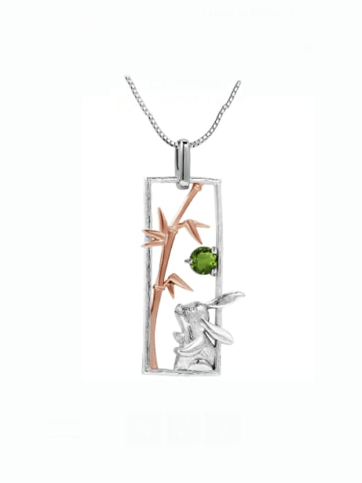 Natural diopside Pendant Necklace 925 Sterling Silver Natural Stone Animal Artisan Necklace