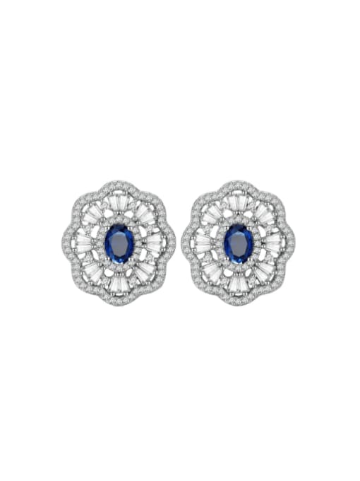 Platinum+blue 925 Sterling Silver AAAAA Cubic Zirconia Flower Luxury Cluster Earring